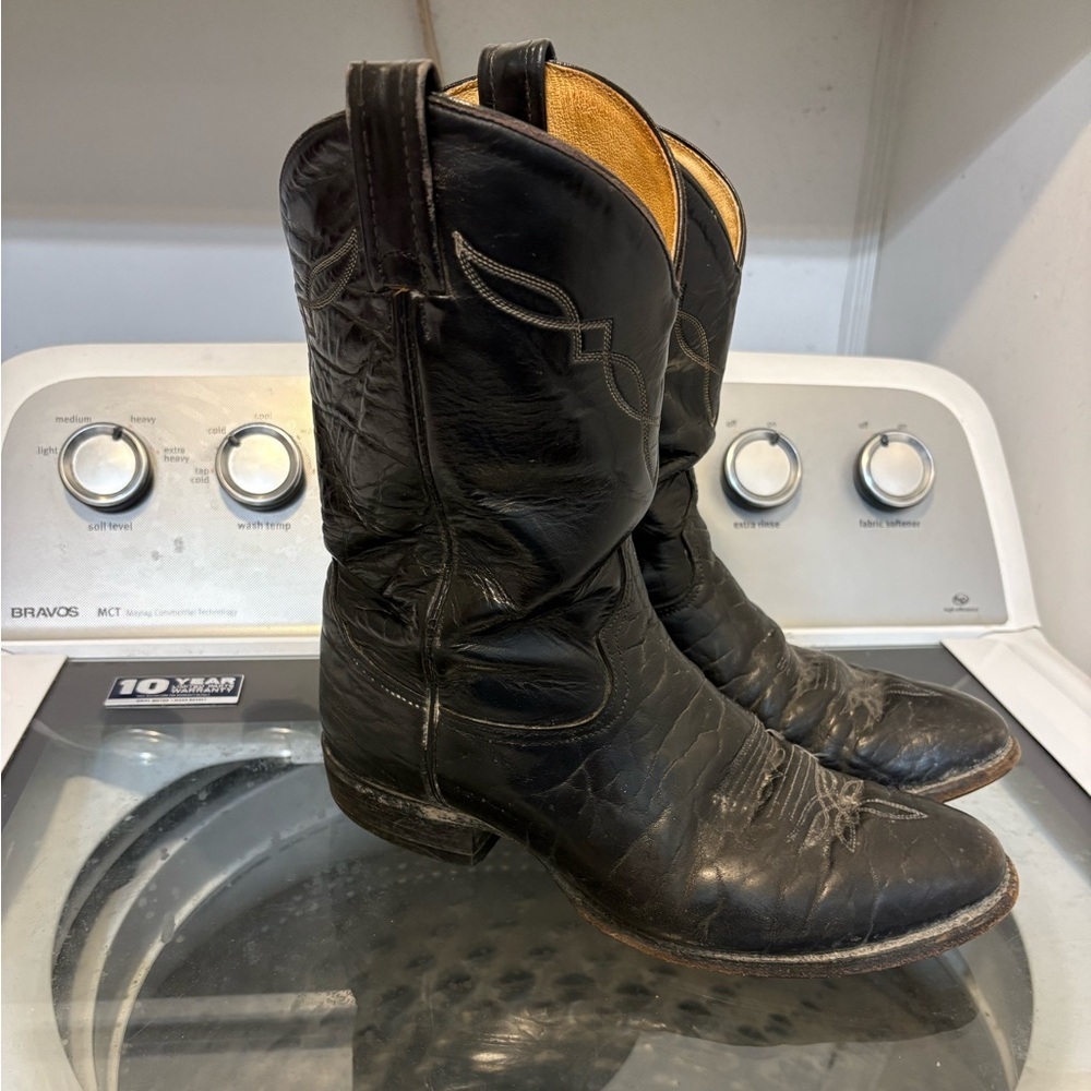 Tony Lama Black Bullhide 2205 Western Boots - Picture 2 of 14